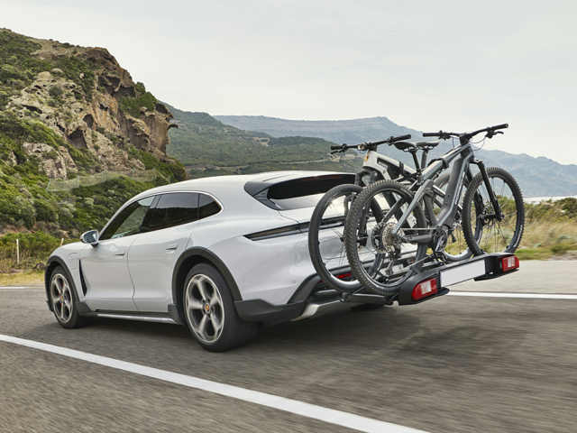 2024 Porsche Taycan Cross Turismo with bike rack on the rear